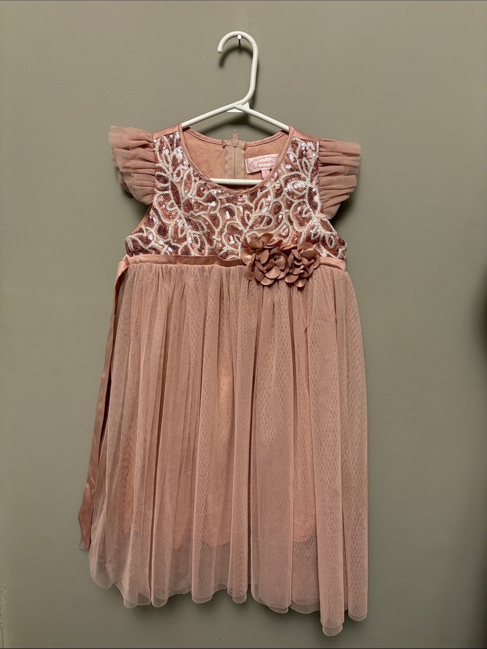 Popatu Dusty Rose Sequin & Tulle Flower-Appliqué Party Dress